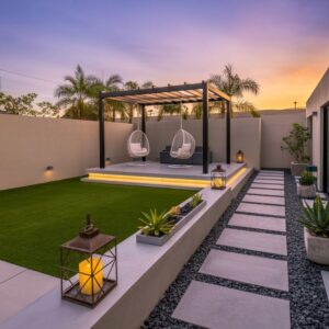 modern pergola with hanging chairs (2)